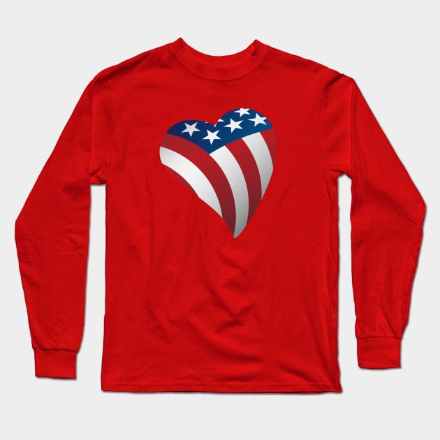 USA Love Heart with American Flag Stars and Stripes Long Sleeve T-Shirt by hobrath